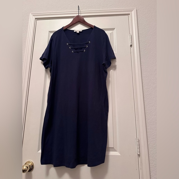 Womens Michael Kors Navy Blue Lace-Up T-Shirt Dress - Size 2X - Picture 5 of 9